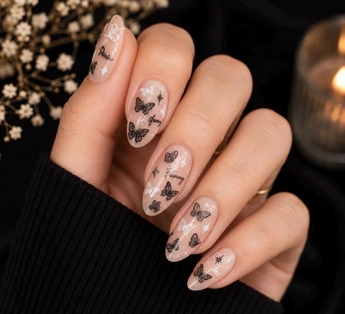 Black & White Butterflies - 3-D Nail decals- non-toxic easy to apply nail stickers