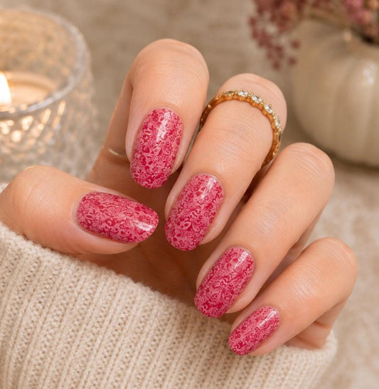 Berry Blossom Nail Polish Strips:  Wider Nail sizes, Easy to Apply - Non-toxic Floral Nail Stickers