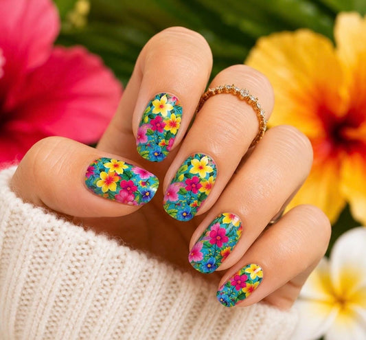 Blooming Paradise Nail Polish Strips: Wider nail sizes, Easy to apply- Non-toxic Floral Nail Stickers