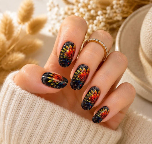 Inferno Bloom Nail Polish Strips:  Wide Nail Sizes, Easy to Apply, Non-Toxic Floral Nail Stickers