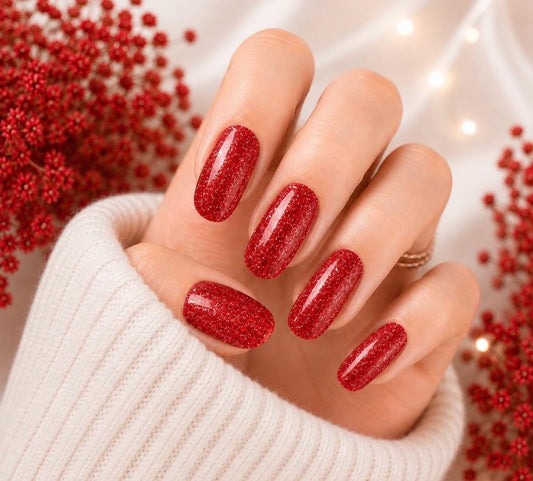 Red Glitter Nail Polish Strips, Non-Toxic Nail Stickers