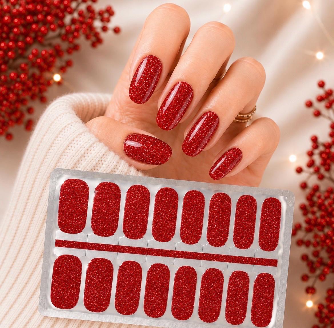 Red Glitter Nail Polish Strips, Non-Toxic Nail Stickers
