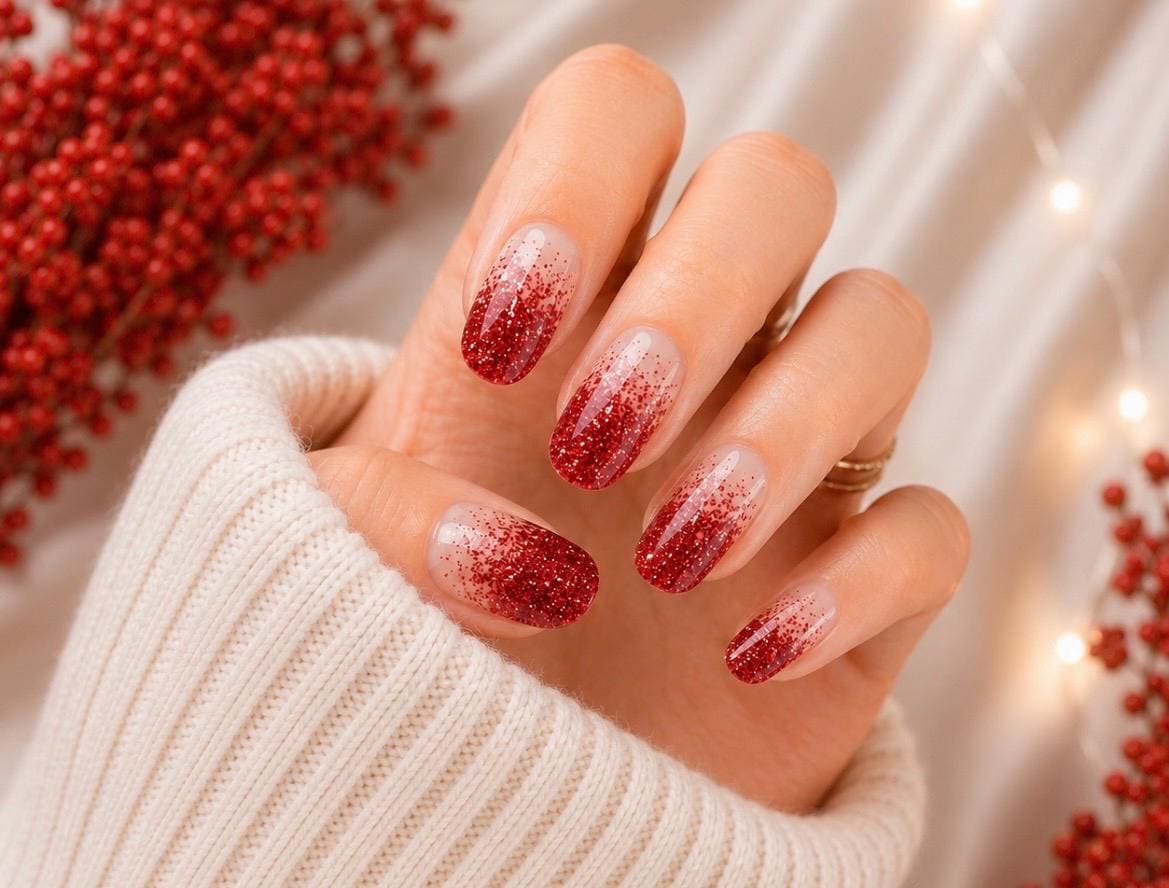 Red Glitter Fade Nail Polish Wraps: 100% Nail Stickers