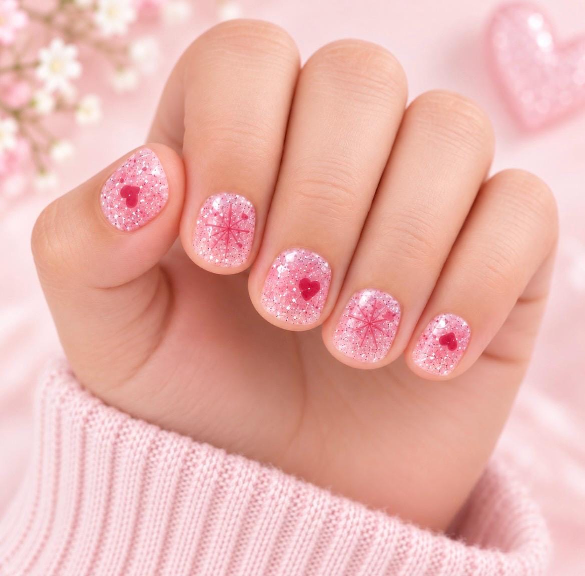 KIDS Nail Wraps- Sugar Sparkle Hearts