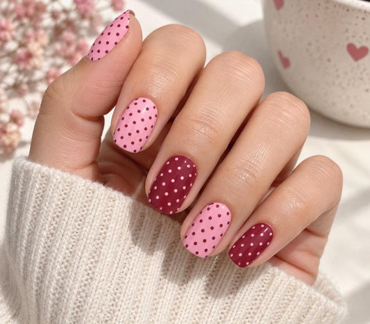 Blush and Berry Dots Nail Polish Wraps:  Non-Toxic easy to apply Nail Stickers