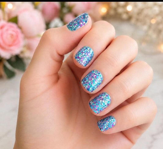 Turquoise Glitter Bomb 100% Nail Polish Wraps, Nail Strips, Nail Stickers. Free set with purchase of 3 or more!