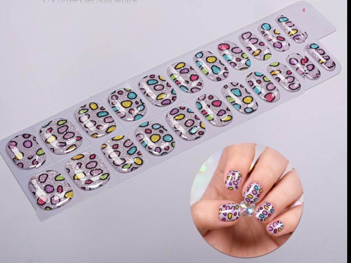KIDS Nail Wraps No UV Gel- Glitter Rainbow Safari