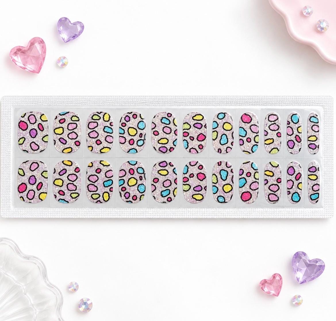 KIDS Nail Wraps No UV Gel- Glitter Rainbow Safari