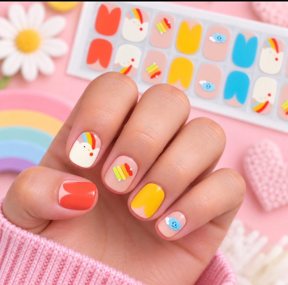 KIDS Nail Wraps-Rainbow Daydreams- Semi-transparent No UV Gel
