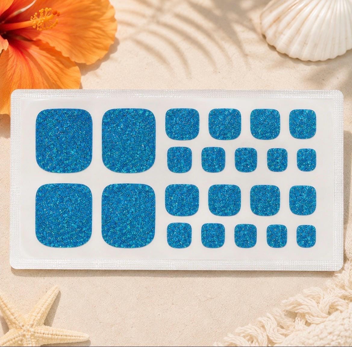 Blue Lagoon Glitter - Toe Nail Polish Strips: Non-Toxic Nail Wraps