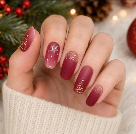 Burgundy and Gold Noel -Glitter Nail Polish Strips: Non-Toxic Nail Art