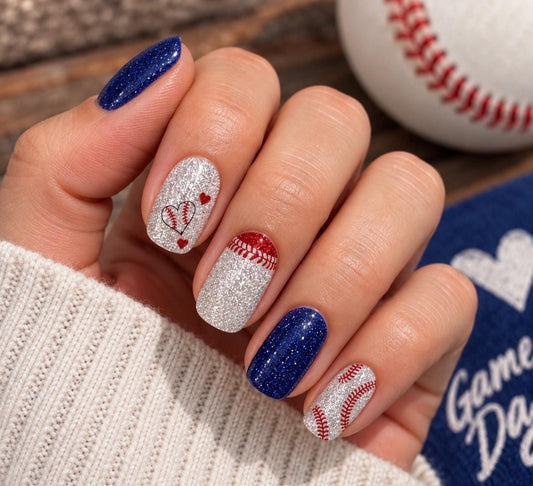 Baseball Glitter Nail Polish Stickers, Non-Toxic Nail Wraps
