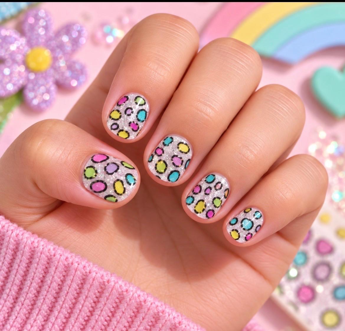 KIDS Nail Wraps No UV Gel- Glitter Rainbow Safari