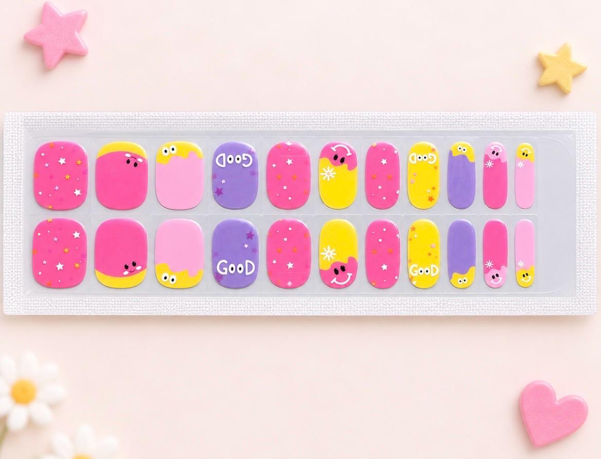 KIDS Nail Wraps No UV Gel- Happy Face Friends