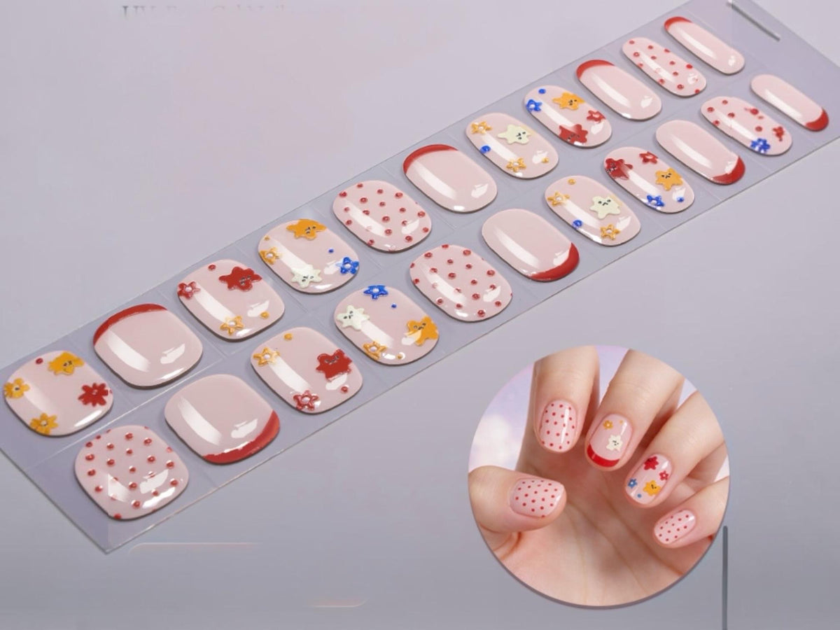 KIDS Nail Wraps No UV Gel- Polka Dot Posies
