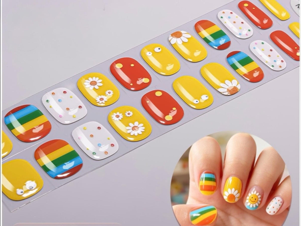 KIDS Nail Wraps No UV Gel- Rainbow Daisy Days