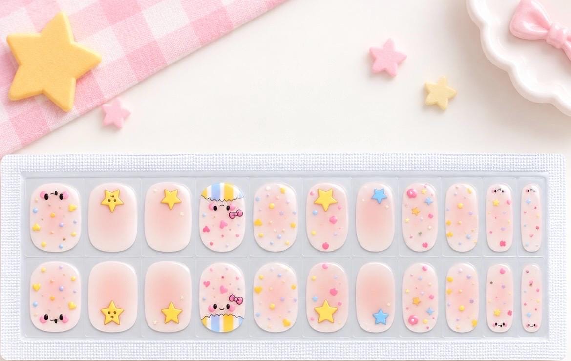 KIDS Nail Wraps No UV Gel- Sweet Little Stars- Semi- transparent