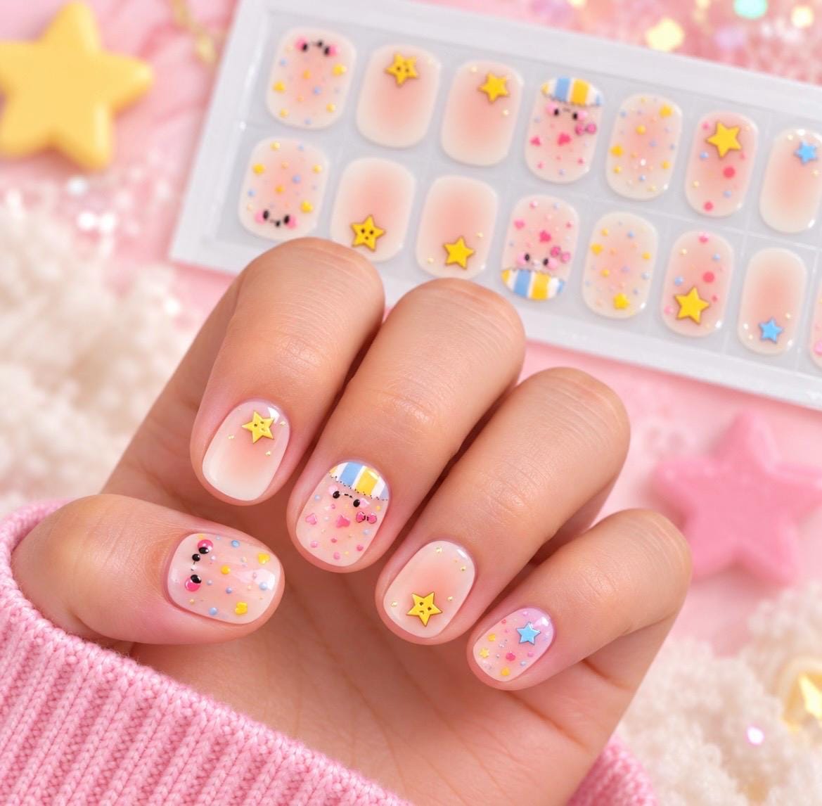 KIDS Nail Wraps No UV Gel- Sweet Little Stars- Semi- transparent