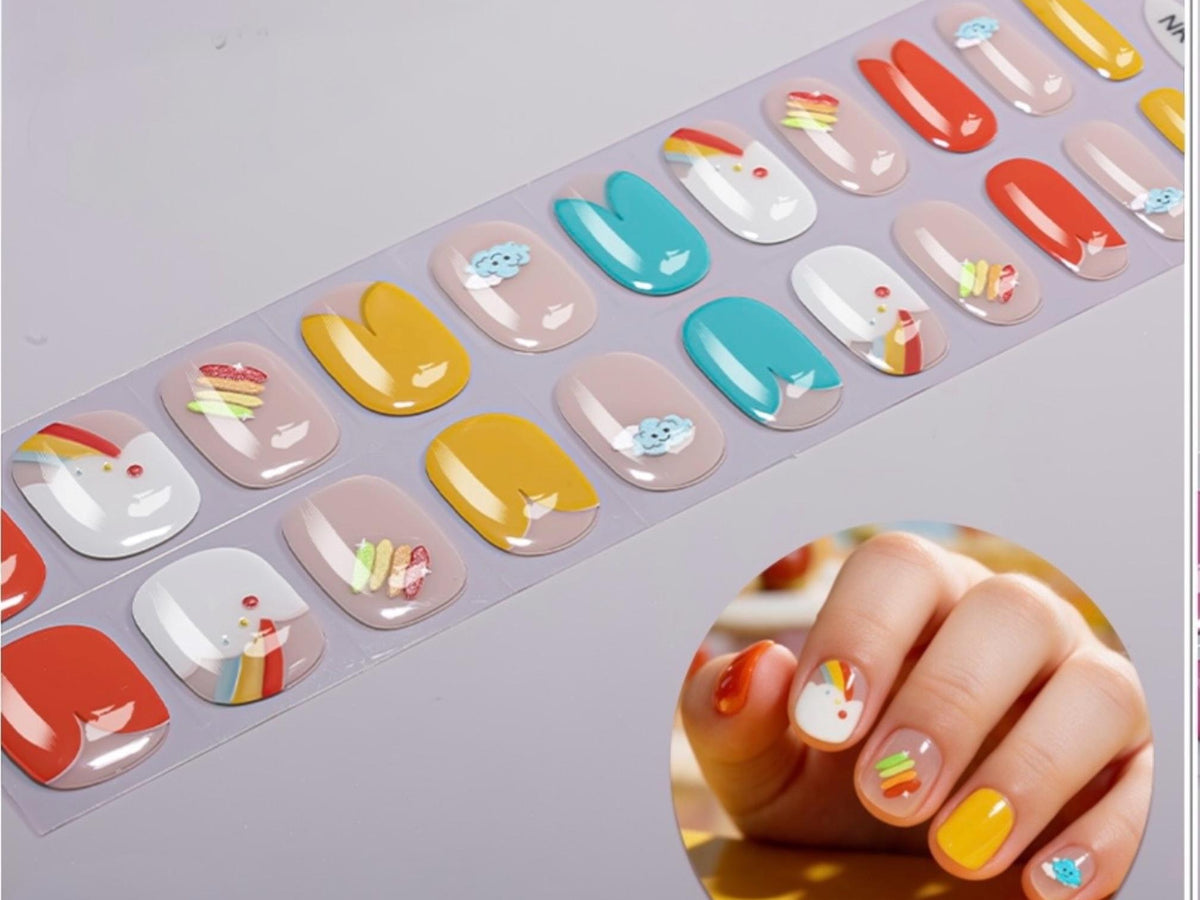 KIDS Nail Wraps-Rainbow Daydreams- Semi-transparent No UV Gel