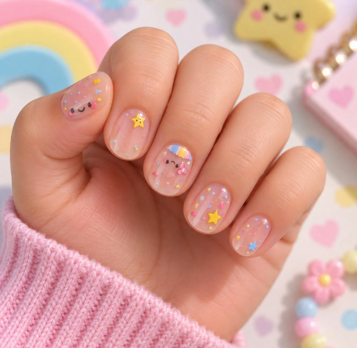 KIDS Nail Wraps No UV Gel- Sweet Little Stars- Semi- transparent