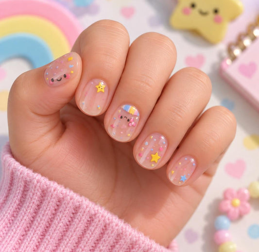 KIDS Nail Wraps No UV Gel- Sweet Little Stars- Semi- transparent