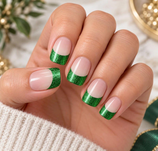 Green Shimmer French Manicure Nail Polish Strips