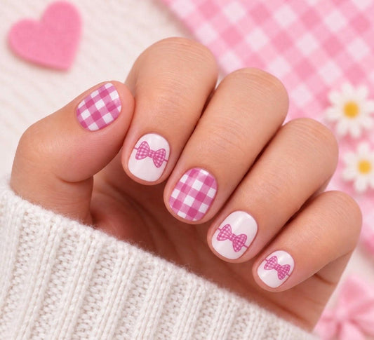 Kids Bow & Plaid Nail Polish Strips - Non-Toxic