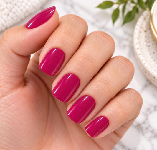 Fuchsia Gel Nail Polish Strips: No UV Light Needed