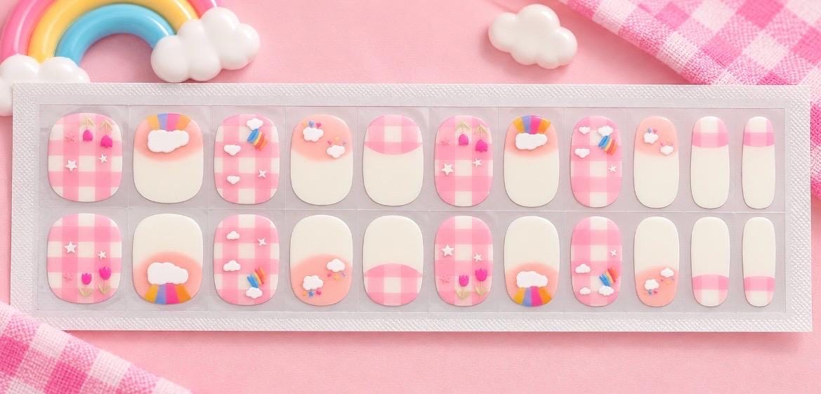 KIDS Nail Wraps- Gingham Rainbow Dreams- No UV Gel