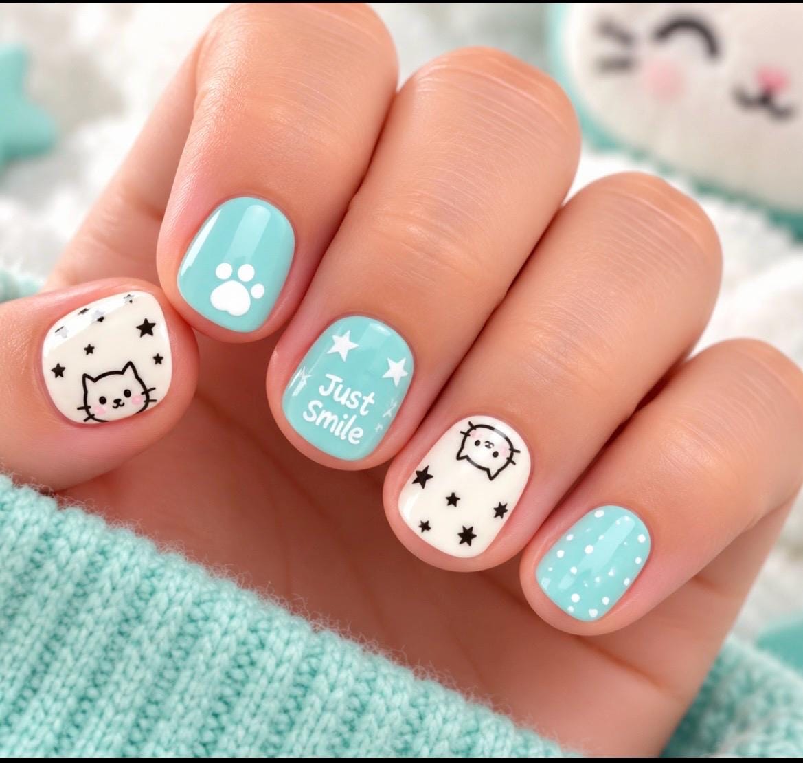 KIDS Minty Meow- Gel Nail Polish Strips: No UV Light Needed- Non-Toxic