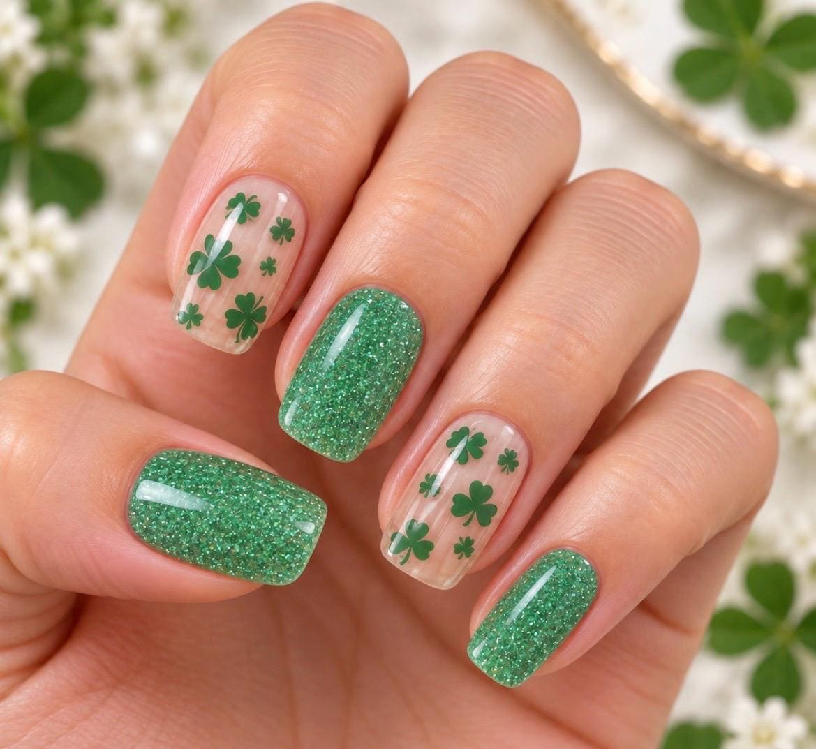 Shamrock Sparkle- Gel Nail Polish Strips: No UV Light Needed- Non-Toxic