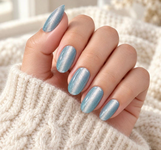Artic Glow Cat Eye -  LONGER lasting Natural Cured Gel Nail Polish Strips: No UV Light Needed!