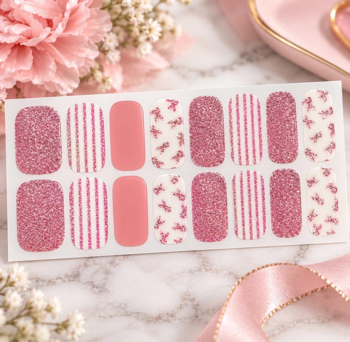 Breast Cancer Awareness Nail Polish Strips: Glitter Ribbon Nail Stickers