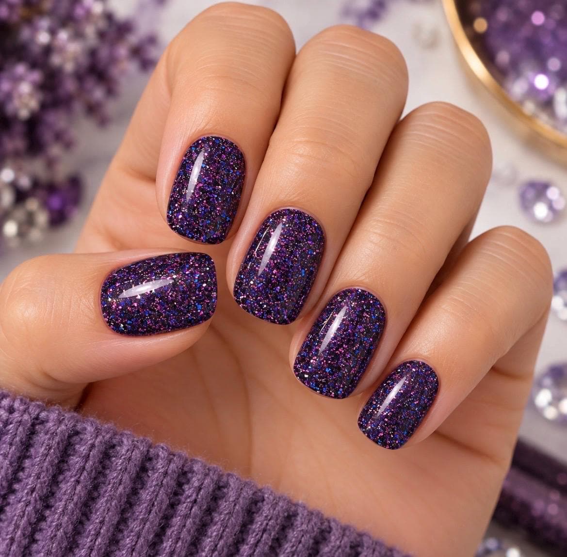 Cosmic Glitter Gel Nail Polish Strips: No UV Light Needed-  Non-Toxic