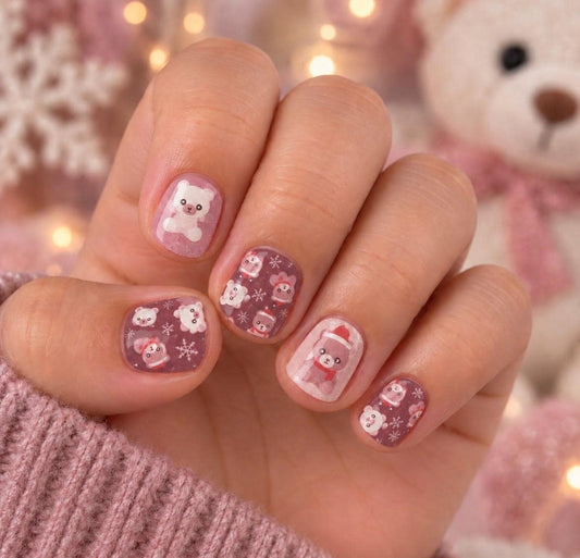 KIDS Nail Wraps- Christmas Teddy Bears