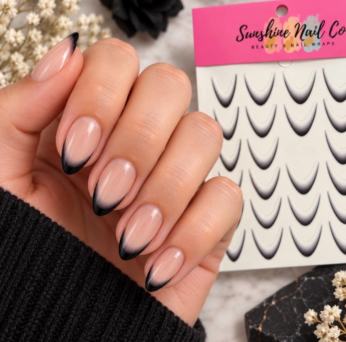 Midnight Fade French TIPS ONLY - 3-D Nail decals