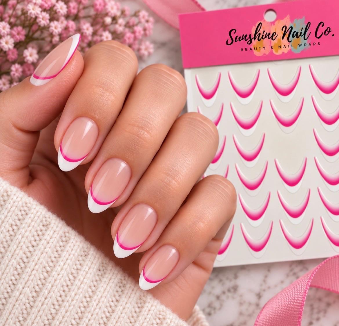 Pink Glow French TIPS ONLY - 3-D Nail decals- easy to apply nail stickers