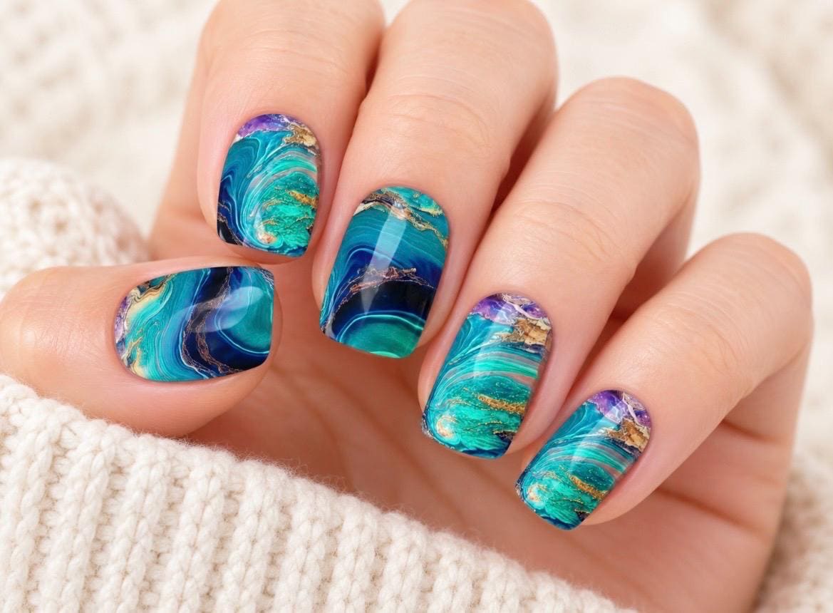 Aurora Swirl Nail Polish Strips Nail Stickers, Wider Nail Sizes, Easy to apply, Non-Toxic