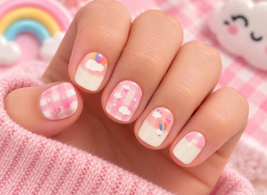 KIDS Nail Wraps- Gingham Rainbow Dreams- No UV Gel