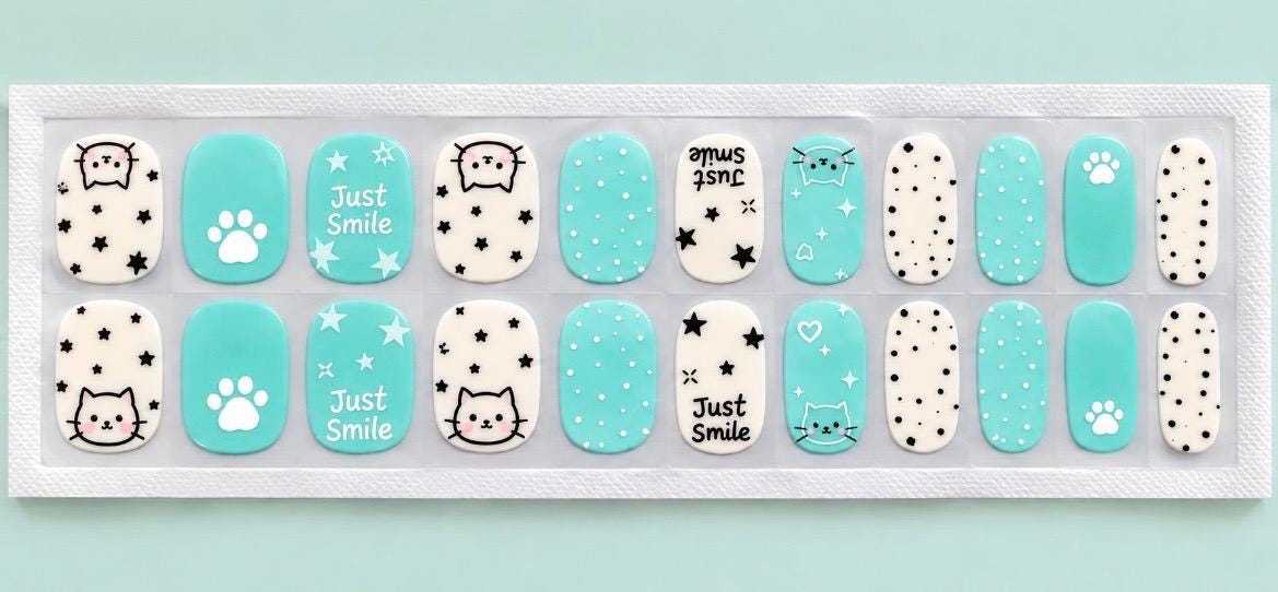 KIDS Minty Meow- Gel Nail Polish Strips: No UV Light Needed- Non-Toxic