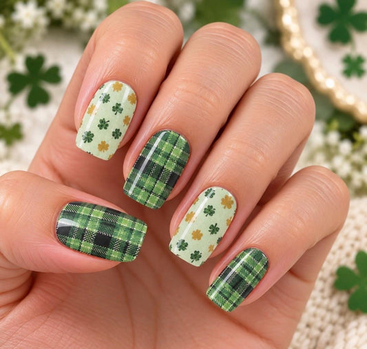 St. Patrick's Day Plaid O'Gold Nail Polish Strips: Non-Toxic Nail Wraps