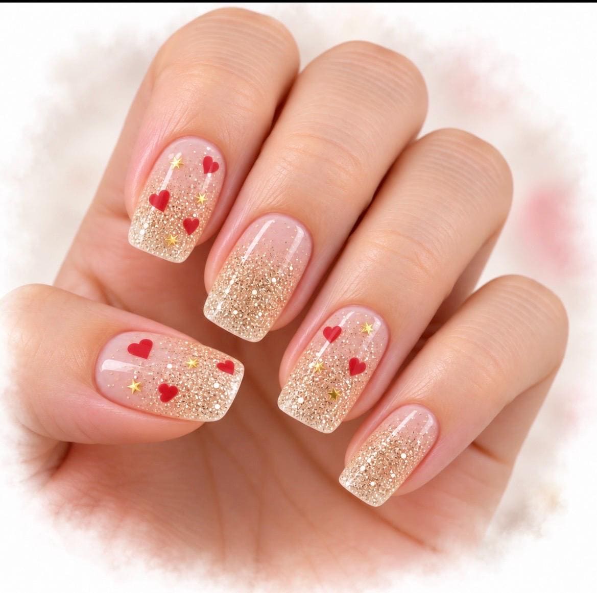 Golden Valentine Glitter Transparent Nail Polish Strips: Non-Toxic Nail Art