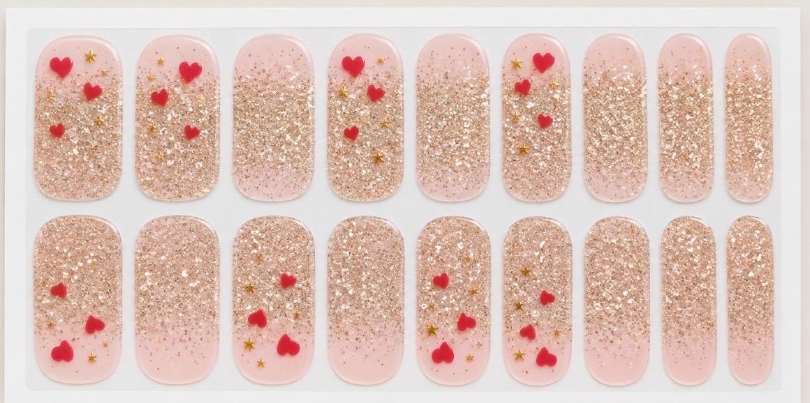 Golden Valentine Glitter Transparent Nail Polish Strips: Non-Toxic Nail Art