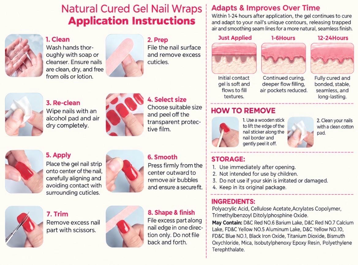 Blushing French - LONGER lasting Natural Cured Gel Nail Polish Strips: No UV Light Needed!