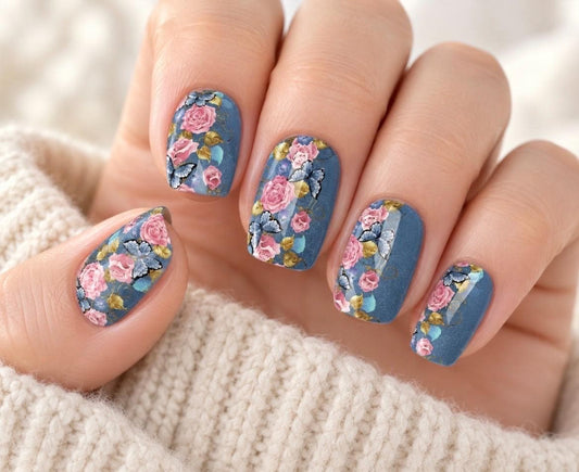 Cottage Bloom Nail Polish Strips:  Wider Nail Sizes, Easy to Apply - Non-Toxic Nail Art Strips