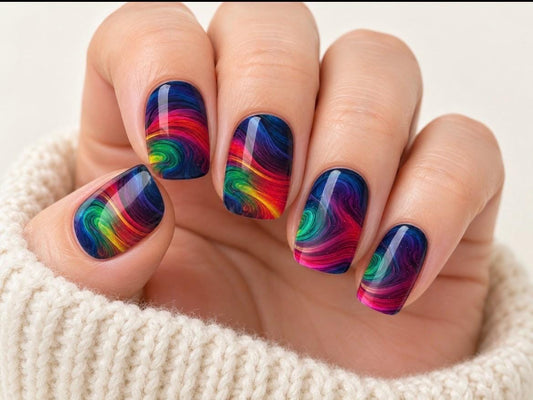Rainbow Swirl Nail Polish Strips- Wider Nail Sizes, Easy to Apply, Non-Toxic
