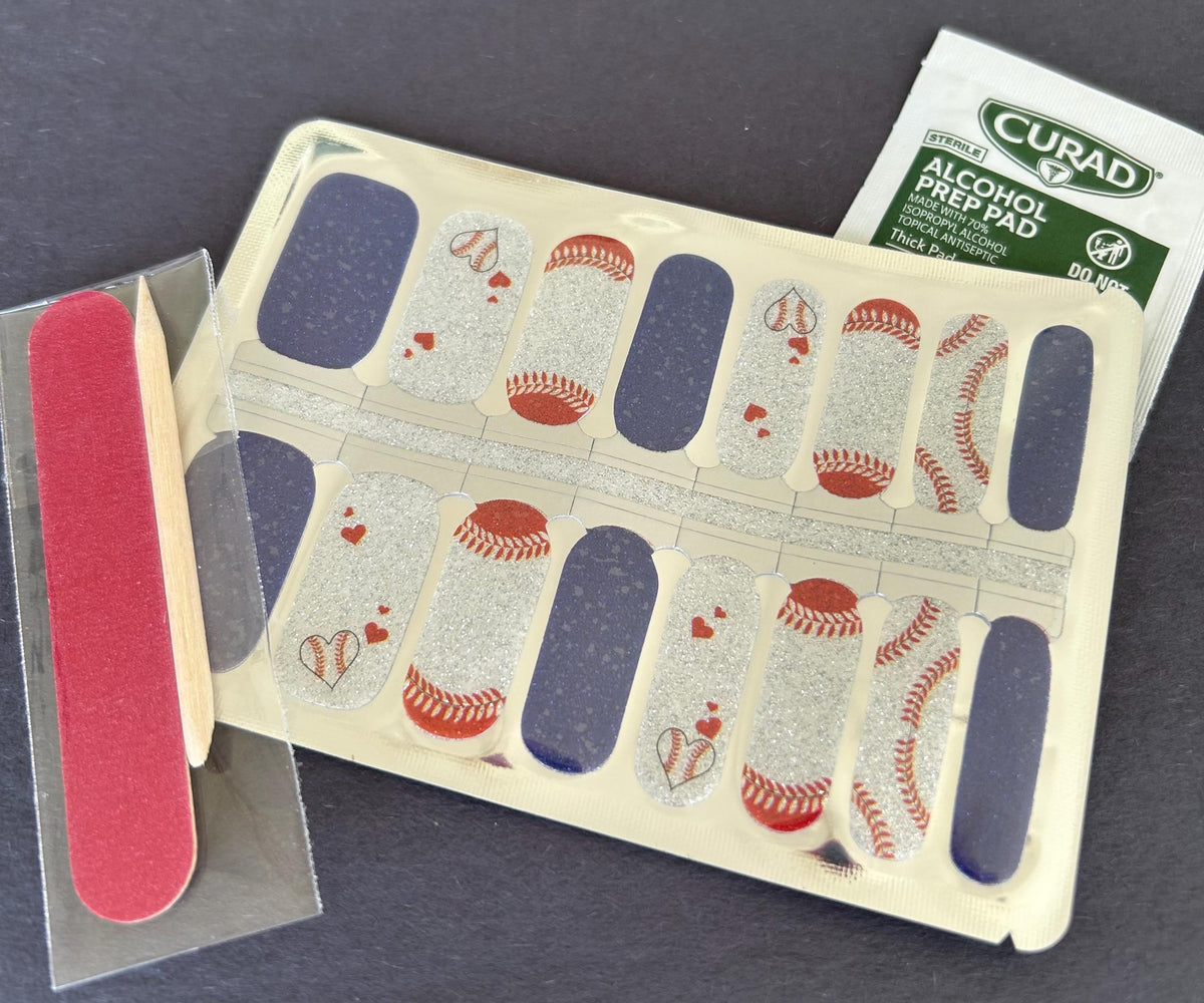 Baseball Glitter Nail Polish Stickers, Non-Toxic Nail Wraps