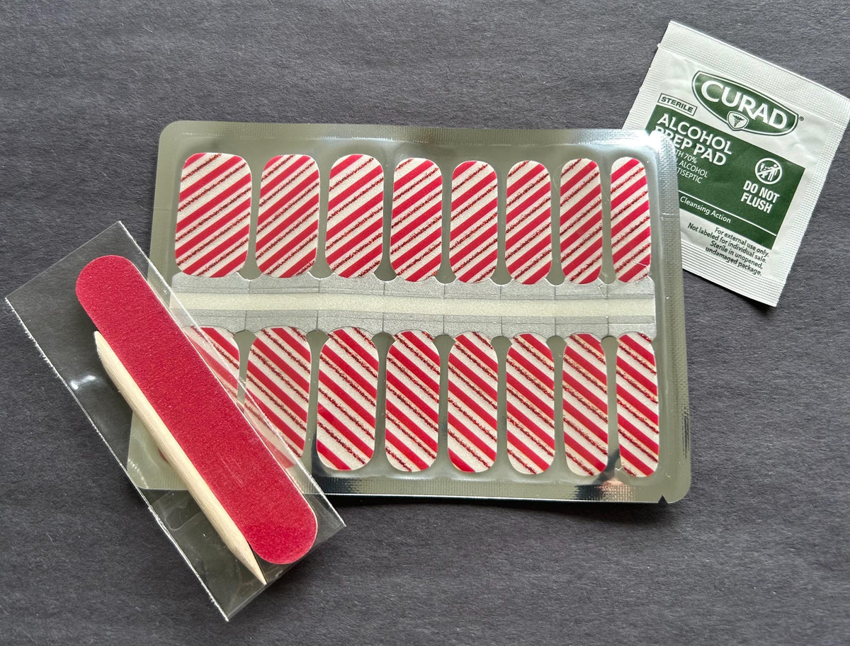 Candy Cane Glitter Christmas Nail Polish Strips: Non-Toxic Nail Wraps